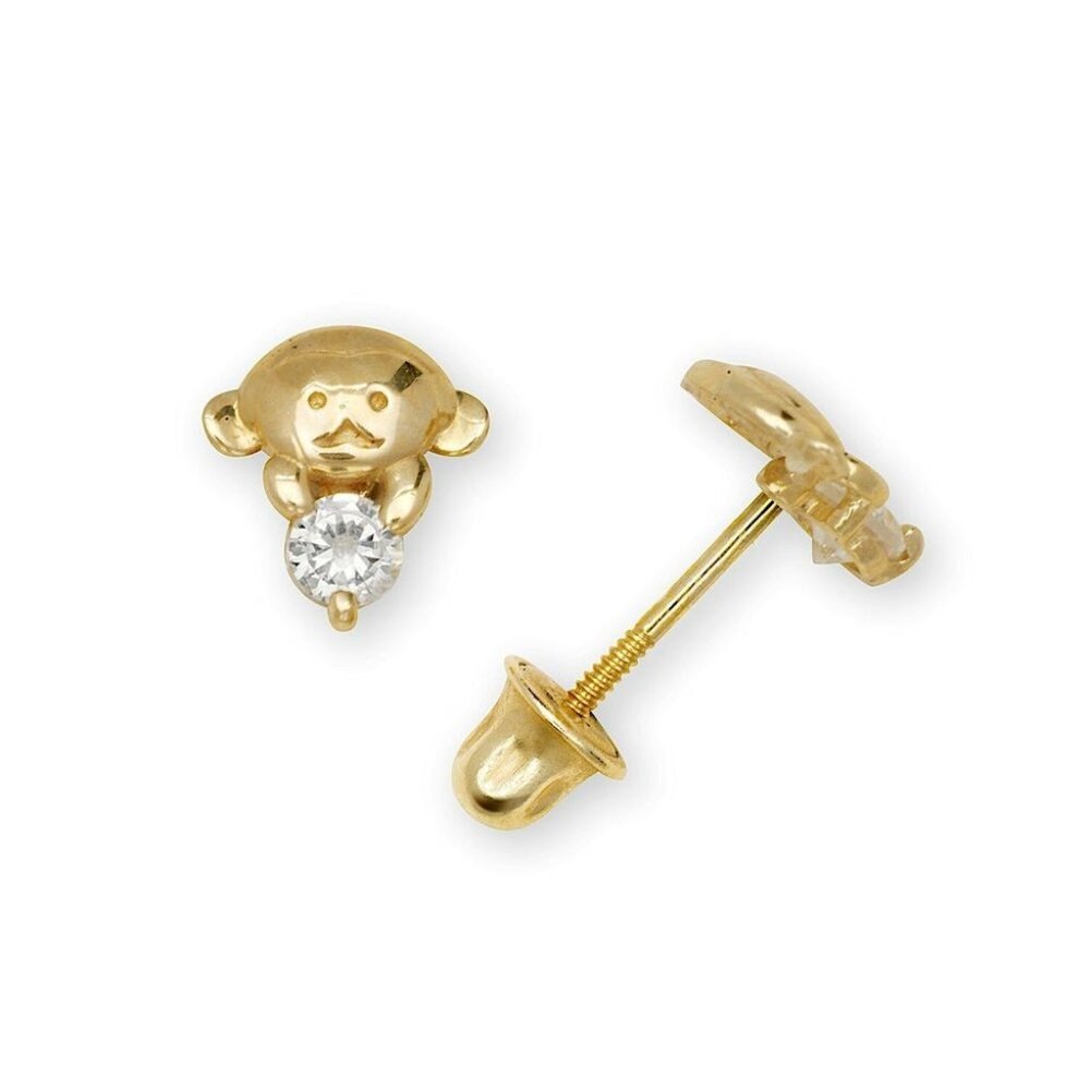 14k Solid Gold 5x7mm Monkey Studs Screw Back Earrings Little Monkey Studs